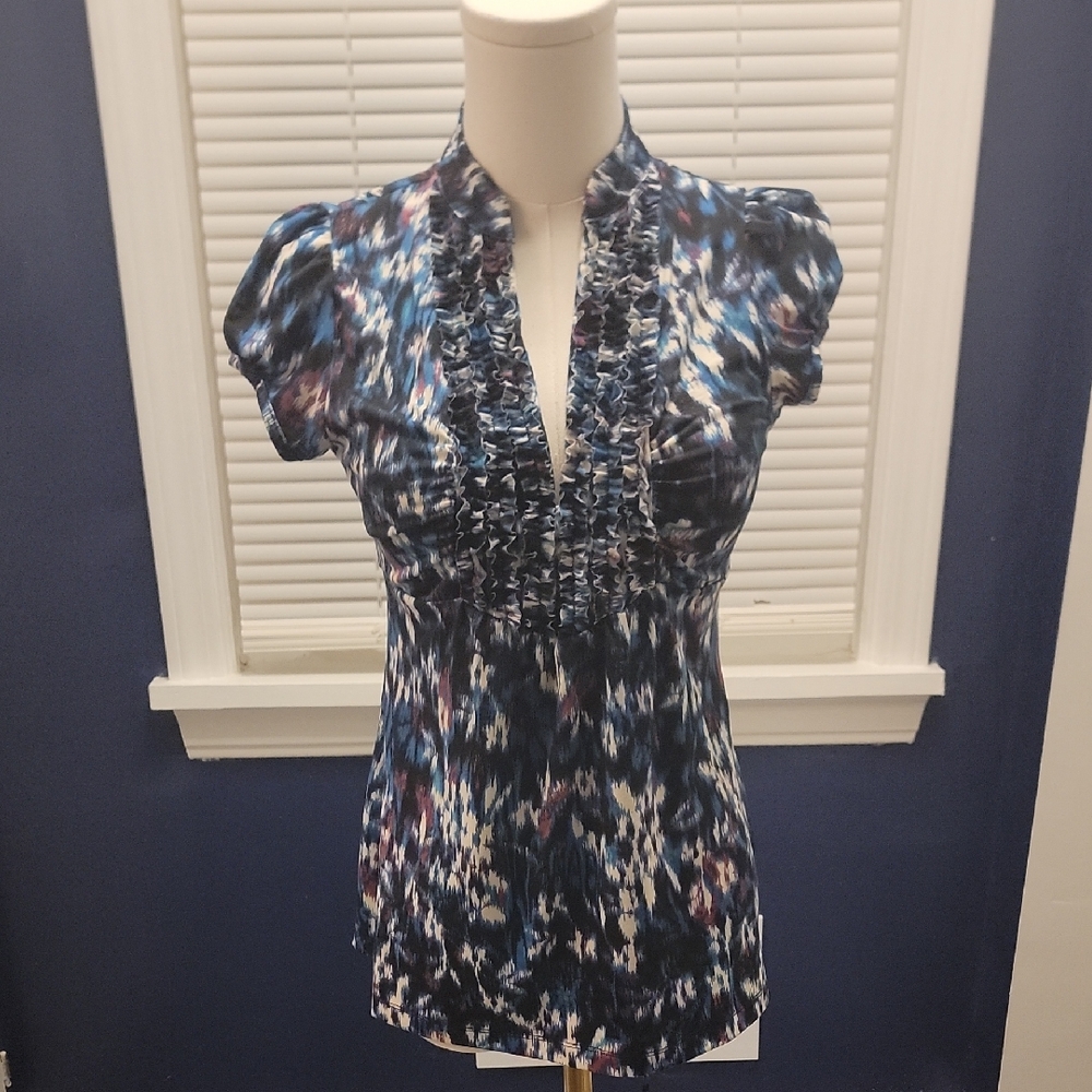L8teR Blue and White Patterned Blouse